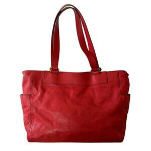 Fossil Red Leather Tote Bag With Dual Handles & Zipper Closure